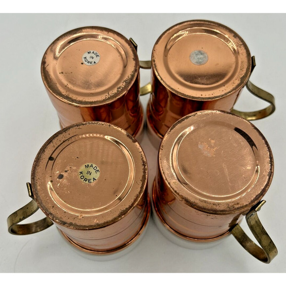 Vintage Ceramic Insert Copper Mugs Set of 4 SKU U230 - Picture 4 of 4